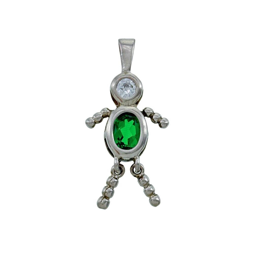Vintage Sterling Silver 925 Green Cubic Zirconia Figure Pendant